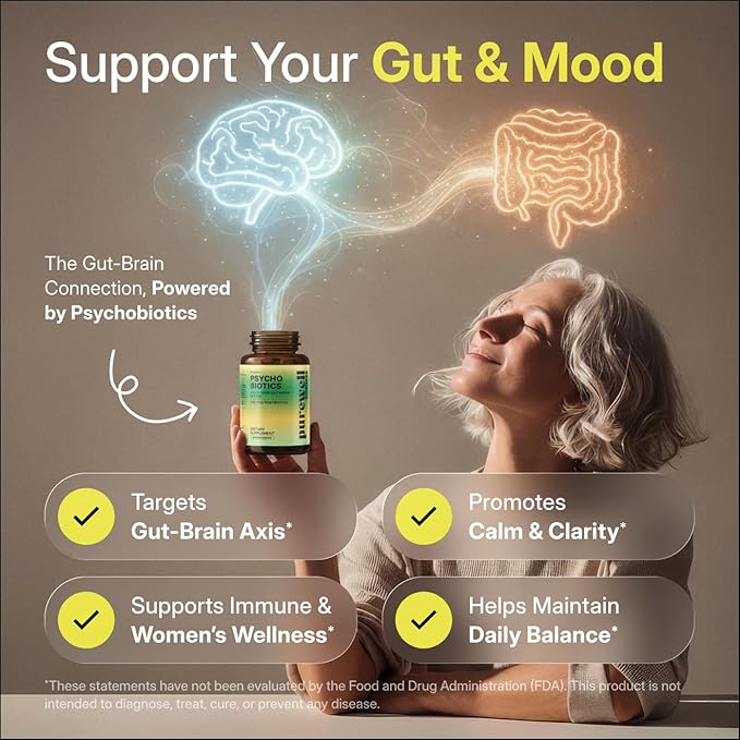 Psychobiotics – Advanced 3-in-1 Probiotic Prebiotic Postbiotic Supplement for Gut and Mood Support - 120 Vegan Probiotic Capsules – 50 Billion CFU - 2 Month Supply