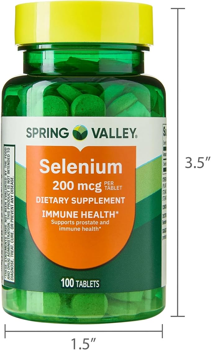 Spring Valley Selenium 200mcg (as Selenium Yeast) - 100 Tablets - Immune &amp Antioxidant Support + SUREFECT Organizer.