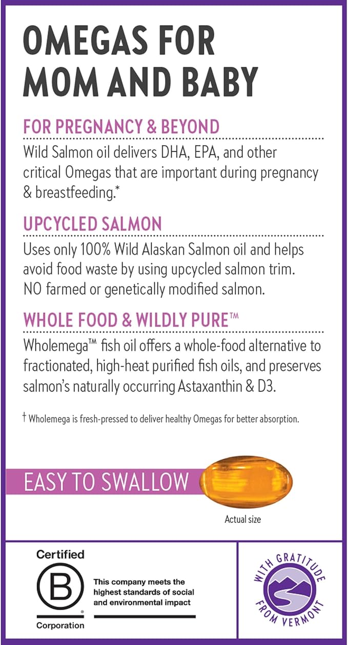 New Chapter Wholemega for Moms Fish Oil Supplement Tiny Capsules 2000mg per Serving Prenatal DHA with Omega-3 + Vitamin D3 for Prenatal &amp Postnatal Support 500mg Each - 180 Count