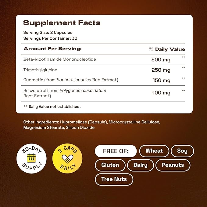 NMN Supplement 1000mg 4-in-1 Liposomal NMN for NAD+ Supplement nmn Supplement with Quercetin Cellular Energy &amp NAD+ Levels Support for Men &amp Women 60 Capsules