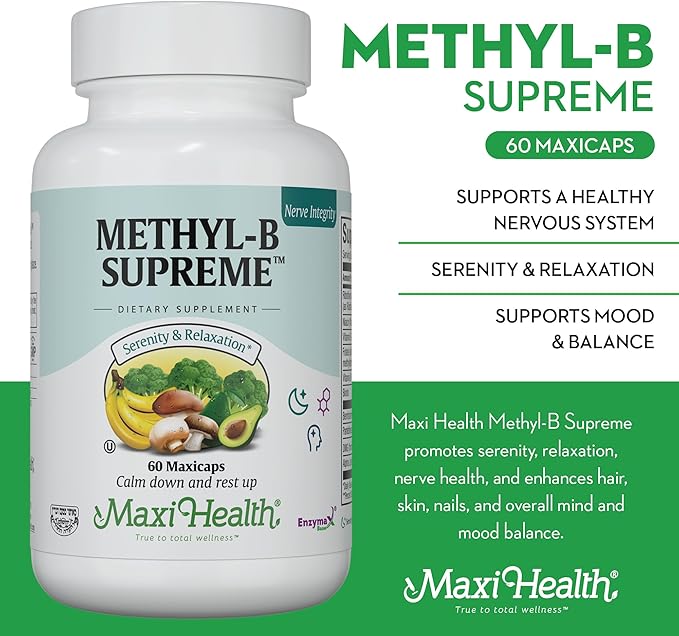 Stress B Complex Vitamins – Methyl-B Supreme with Methylated B12 B6 Folate &amp Biotin – Calm Energy &amp Relaxation Support – Kosher Vegan 60 Capsules