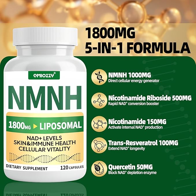 NMNH Supplement 1000mg - Nicotinamide Mononucleotide Alternative Boost NAD+ with Liposomal Resveratrol &amp Nicotinamide Riboside NR for Healthy Cellular Aging Energy 120 Vegan Non-GMO Capsules