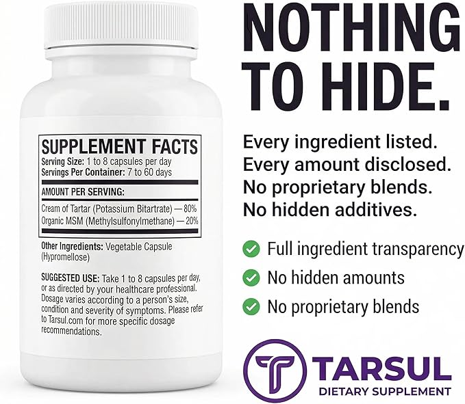 Cream of Tartar + Organic MSM Capsules – Grape-Derived Potassium &amp Sulfur Formula - Foundational Daily Mineral Support - 60 Count