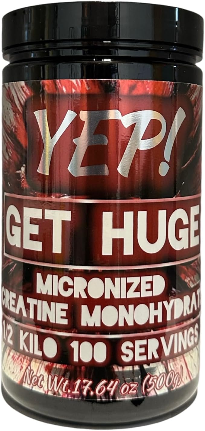 YEP Get Huge Micronized Creatine Monohydrate - Fast-Absorbing Ultra-Filtered Micronized Creatine Monohydrate Powder - Unflavored - 500 Grams / 100 Servings