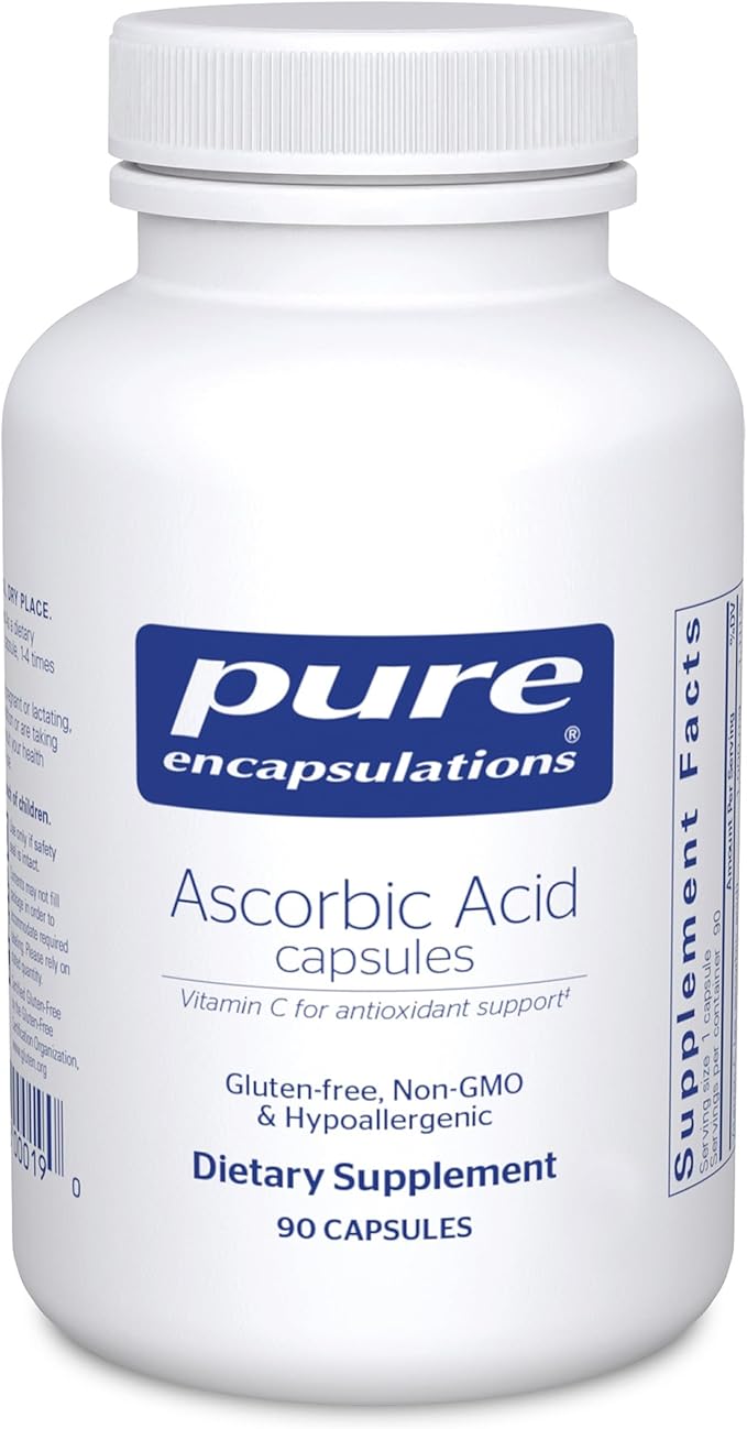 Pure Encapsulations Ascorbic Acid Capsules - 1000 mg Vitamin C - Antioxidant &amp Immune Support* - High-Potency Vitamin C - Vegan &amp Non-GMO - 90 Capsules