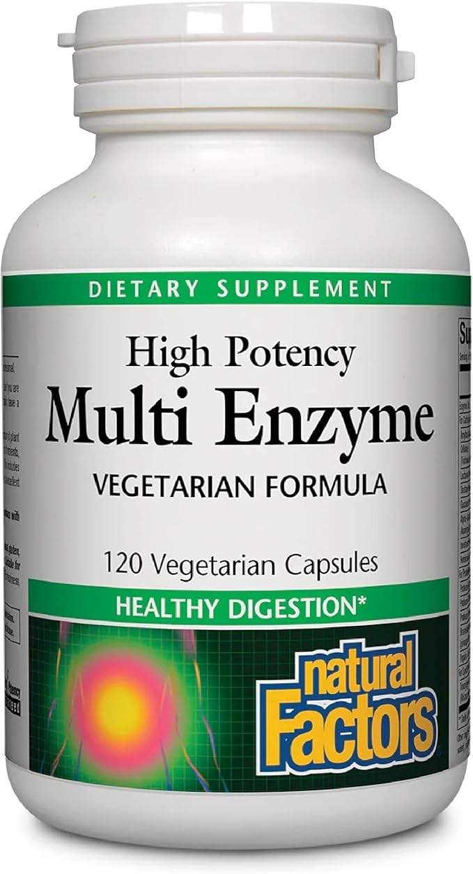 Natural Factors High Potency Multi Enzyme Vegetarian Formula Plant-Based Digestive Aid 120 Capsules