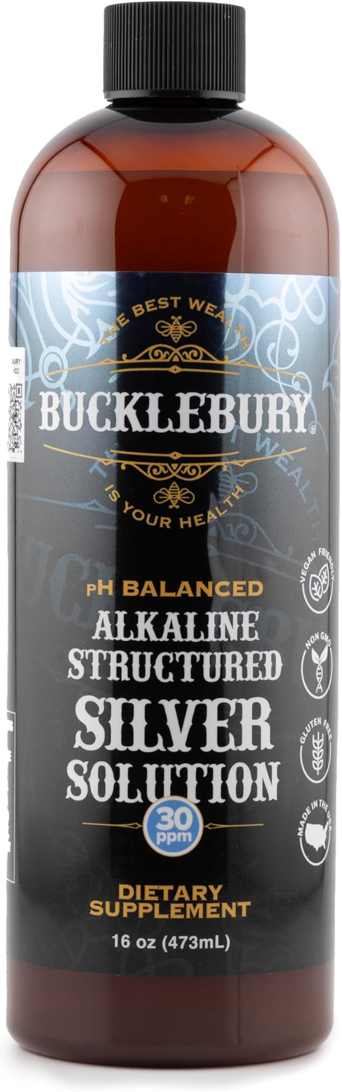 Bucklebury Silver Solution Liquid 30ppm - pH Balanced Natural Alkaline Structured Colloidal Silver Liquid for Immune Support &amp Overall Health - Gluten Free Colloidal Drops for Adults &amp Pets -