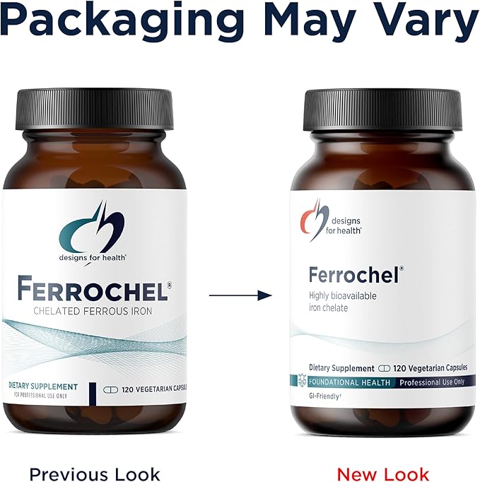 Designs for Health Iron – Vital for Energy Production Immune &amp Brain Health High Absorption Ferrochel Chelated Iron for Women &amp Men as Ferrous Bisglycinate Chelate – Pregnancy Safe (120 Vega