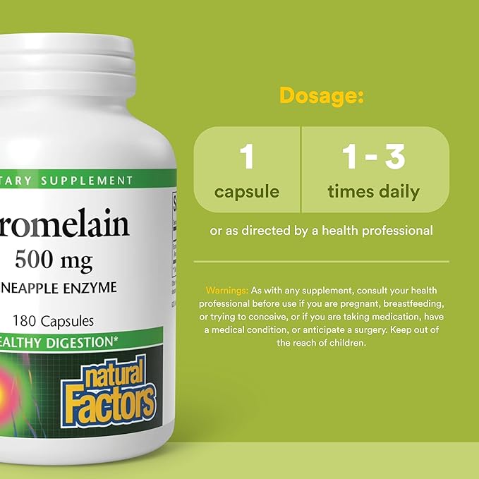 Natural Factors Bromelain 500 mg Enzyme Support for a Healthy Digestive System 180 Capsules.