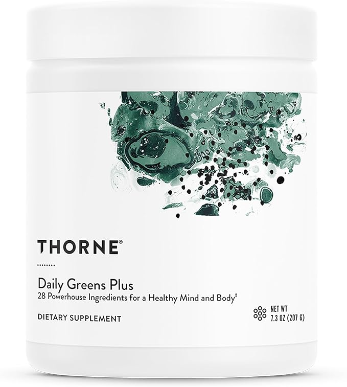 THORNE - Daily Greens Plus - Comprehensive Greens Powder with Matcha Spirulina Moringa and Adaptogen Mushroom and Antioxidant Blends - Refreshing Mint Flavor 7.3 Oz - 30 Servings