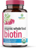 USDA Organic Whole Food Biotin Supplement Made with Plant-Based Biotin from Sesbania Agati Trees by SolaGarden Naturals 60 Non-GMO Vegan Capsules Supports Hair Skin and Nails Made in USA