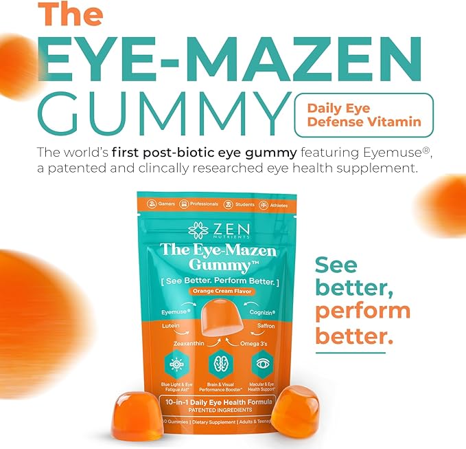 The Eye-Mazen Gummy Eye Vitamins for Vision and Eye Health - Lutein and Zeaxanthin Supplements for Eyes with Omega 3 &amp Vitamin A - Eye Supplements for Adults Kids &amp Seniors