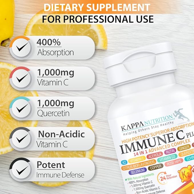 Quercetin 1000mg Vitamin C 1000mg Zinc 50mg Vitamin D3 5000iu Selenium Copper Acerola Ginger Rutin Bitter Orange Rose Hips Echinacea Immune C Plus 14 in 1 Immune C Plus (90 Count)