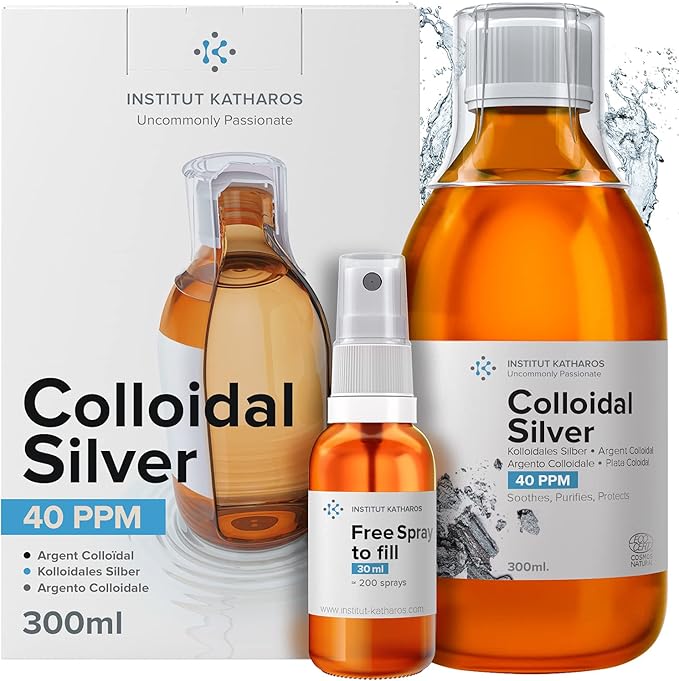 Colloidal Silver Liquid 10 fl oz &amp Spray to Fill ● Bioactive Hydrosol Silver Water ● Natural Immune Support Nano Sol Supplement Solution ● Ionic Minerals 40 PPM ● Organic Structured Plata Coloidal