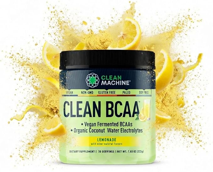 Clean BCAA - 2:1:1 Food Sourced BCAAs Powder &amp Coconut Water Electrolytes Recovery &amp Amino Energy Supplement - Award Winning Vegan Amino Acid Supplement - 30 Servings - Lemonade