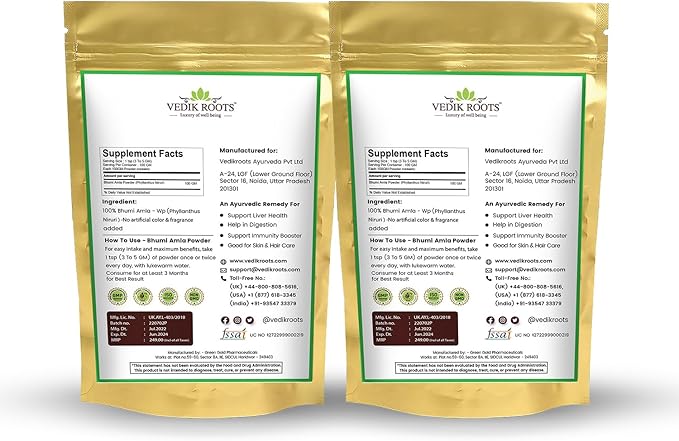 Bhumi Amla Powder/Churn - Organic and Pure Ingredient Extract for Healthy Liver Functioning and Digestive Strength Enriched with Essential Nutrients