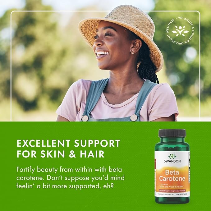 Swanson Beta-Carotene Vitamin A 25000 IU Eye and Skin Health Supplement for Adults Seeking Vision and Immune Support - 7500 mcg (300 Softgels 2 Pack)