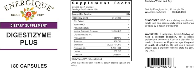 Digestizyme Plus™ - Comprehensive Blend of enzymes to Support Digestive Health - 180 Capsules