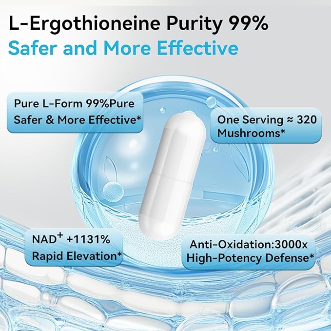 PQM NAD+ 600mg with Ergothioneine 24mg | Supports Cellular Energy Anti Aging &amp Vitality | 99% Pure NAD Supplement | 60 Vegetarian Capsules Third-Party Tested