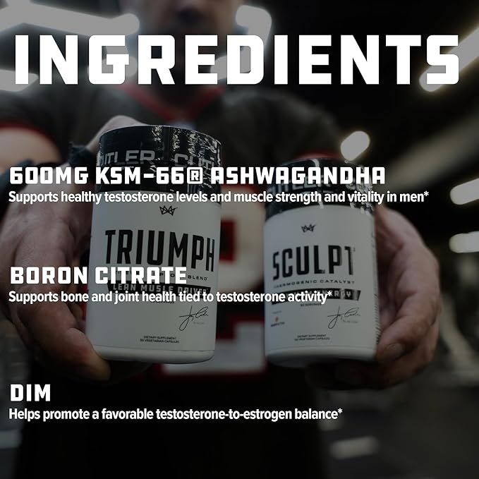 TRIUMPH Testosterone Booster for Men: Best Test Booster and Estrogen Blocker for Men with DIM KSM 66 Ashwagandha and Boron Citrate Build Natural Lean Muscle Mass and Strength 56 Veggie Capsules