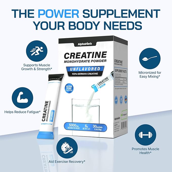 Creatine Monohydrate Powder – Creapure® German-Sourced Unflavoured 30 Stick Creatine Packs 5000mg Each | No Sugar No Fillers Gluten-Free
