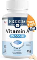 Freeda Vitamin A 15000 IU – Retinyl Palmitate – Vegan Kosher No Fish – Eye Vision Immune &amp Skin Support – Tiny Easy-to-Swallow Tablets – VIT A Vitamina A Supplement – 250 Tablets