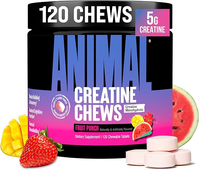 Animal Creatine Chews Tablets - Enhanced Creatine Monohydrate with AstraGin to Improve Absorption Sea Salt for Added Pumps Delicious and Convenient Chewable Tablets - Fruit Punch