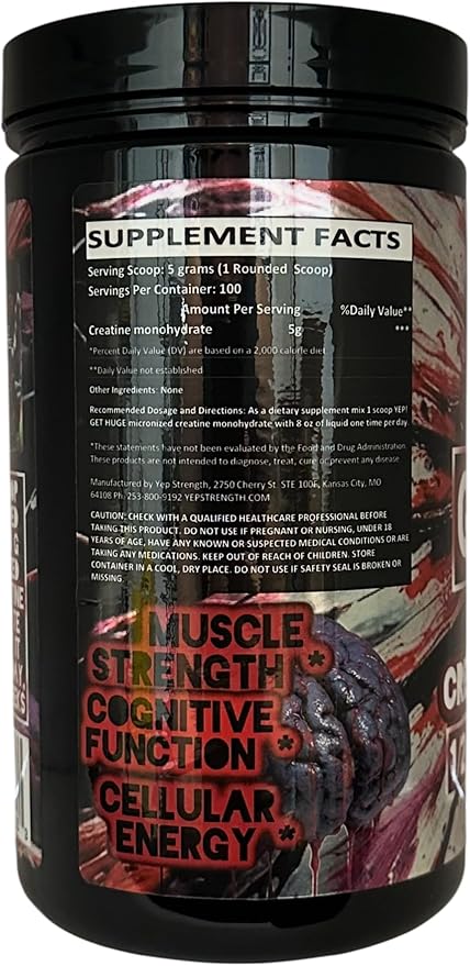 YEP Get Huge Micronized Creatine Monohydrate - Fast-Absorbing Ultra-Filtered Micronized Creatine Monohydrate Powder - Unflavored - 500 Grams / 100 Servings