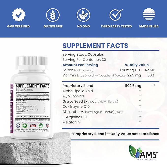 America Medic &amp Science OVA-Max Prenatal Vitamins for Women (120 Capsules) Boosts Fertility and Ovulation | Pregnancy Aid and Female Preconception Supplements with CoQ10 Folic Acid and Myo-Inosi
