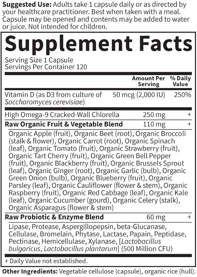 Garden of Life Vitamin D Vitamin Code Raw D3 Vitamin D 2000 IU Raw Whole Food D3 Supplements with Chlorella Fruit Veggies &amp Probiotics for Bone &amp Immune Health 120 Vegetarian Capsules