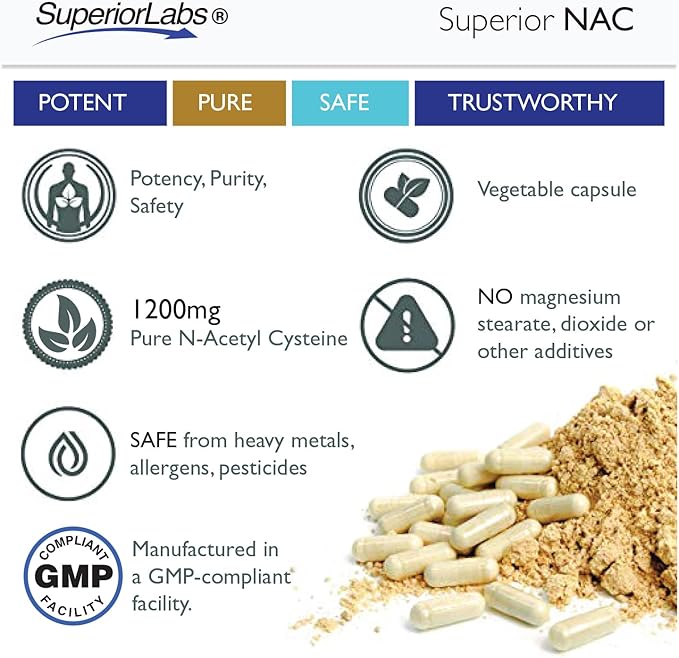 Superior Labs NAC (N-Acetyl Cysteine) 1200mg 150 Vegetable Capsules Dietary Supplement with Selenium Free Radical Protection Normal Immune System Function Maintains Cellular Health