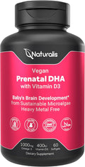 Naturalis Vegan Prenatal with Full Specrum Omega-3 | Algae DHA EPA DPA Vitamin D3 &amp Active Folate L 5-MTHF | Vegan Society Certified Sustainably Sourced Non-GMO &amp Soy Free | 60 Veggie Sof