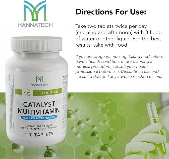 Mannatech Catalyst Multivitamin 120 Tablets Maximize Your Multivitamin. Provides Antioxidants Vitamin A Vitamin C and Vitamin E Now with Ashwagandha to Support You Physically and Emotionally