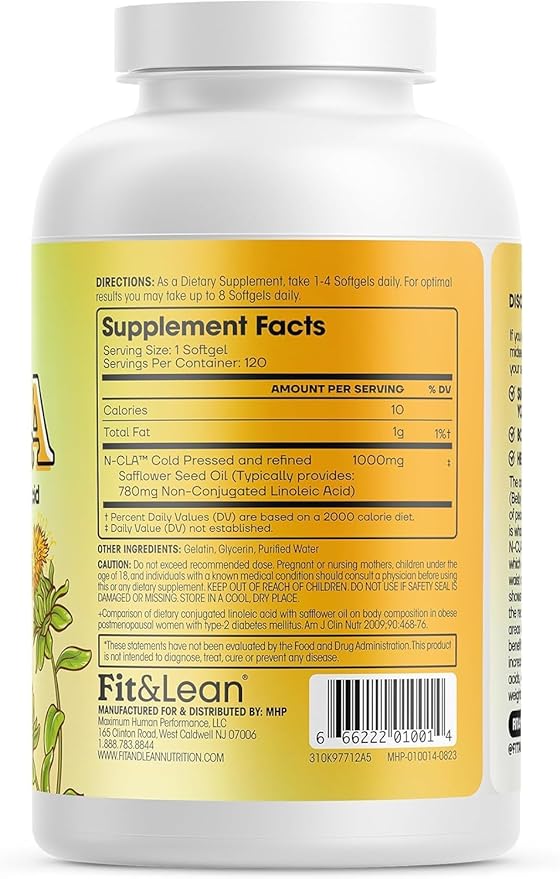 Fit &amp Lean N-CLA Weight Loss Supplement Reduces Belly Fat Better Than CLA Boost Metabolism Supports Lean Muscle Stimulant Free Non Conjugated Linoleic Acid 120 Servings (Packaging May Vary)