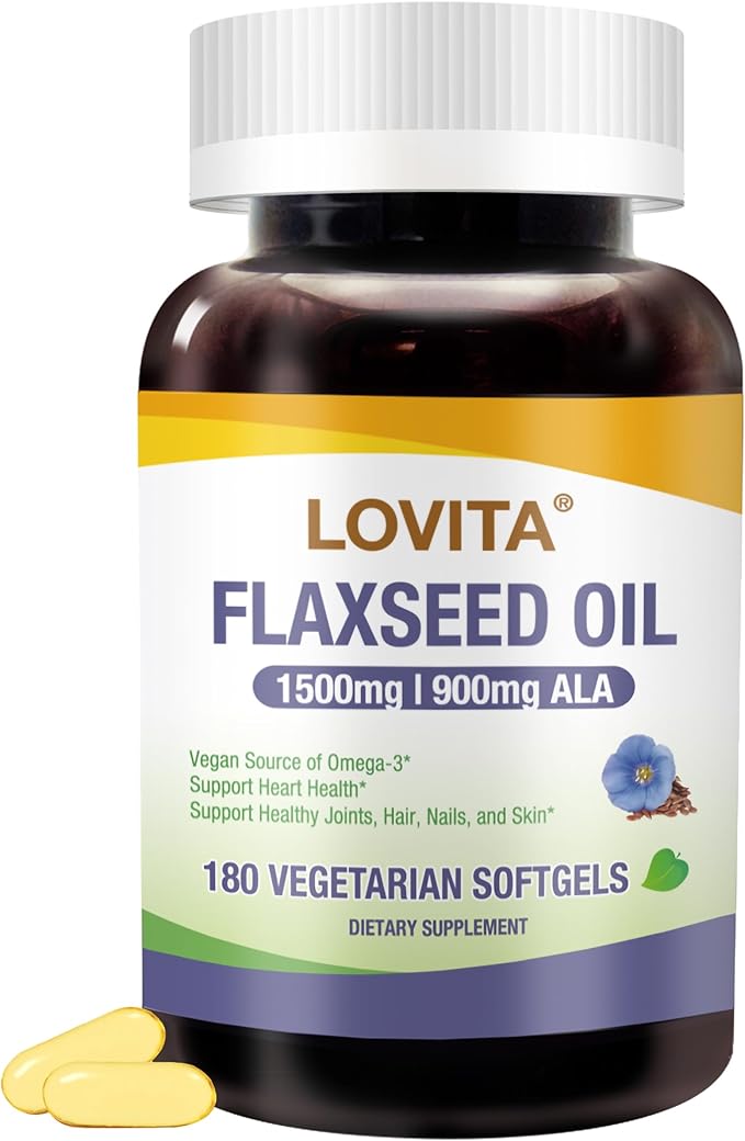 Lovita Cold-Pressed Flaxseed Oil softgel + Magnesium 800 Tablets Nutrient Bundle
