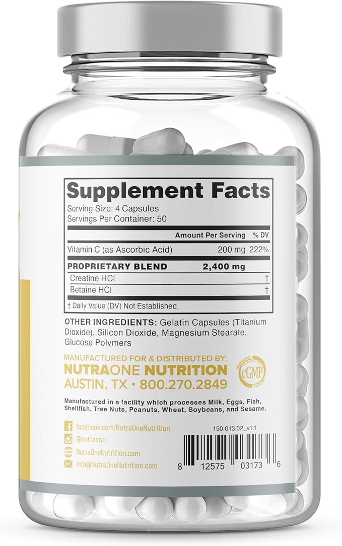 NutraOne CNSix Creatine Capsules Creatine HCL to Help Build Lean Muscle* (600mg - 200 Capsules)