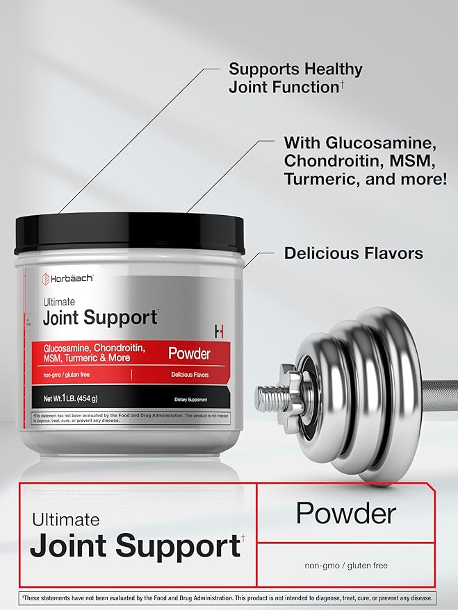 Horbaach Joint Support Supplement Powder | 1 lb | Glucosamine Chondroitin MSM &amp Turmeric | for Men and Women | Non-GMO &amp Gluten Free