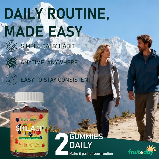 Himalayan Shilajit Gummies 600mg per Serving Daily Energy &amp Vitality Support Tropical Fruit Flavor 60 Count