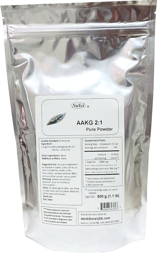 AAKG (2:1) 500g (1.1 lb) L-Arginine Alpha Ketoglutarate (2:1) Pure Powder Maximum Strength