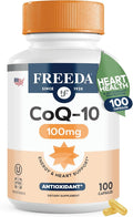 FREEDA CoQ10 100mg - Kosher Coenzyme Q10 Dietary Supplement for Cardiovascular Heart Health Blood Pressure Support Oral Gum Health and Healthy Aging - Pure CoQ10 Capsules 100 Count