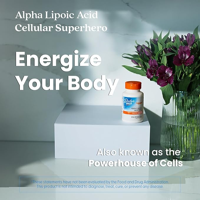 Doctor's Best Alpha Lipoic Acid Supplement 300mg - Alpha-Lipoic Acid Caps for Men &amp Women ALA Antioxidant Support for Nerve Health Aids in Cellular Function Non GMO Gluten Free - 180 Veg Capsu