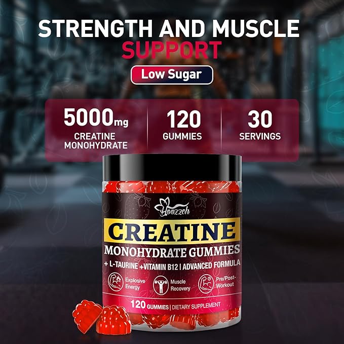 Creatine Gummies for Men &amp Women Creatine Monohydrate Gummies 5g Creatine per Serving Gluten Free Vegan Friendly Strawberry Flavor 120 Count