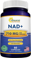 aSquared Nutrition NAD Resveratrol Supplement - NAD+ Nicotinamide Riboside 500mg (Vitamin B3) Plus Trans-Resveratrol &amp Quercetin - NMN Alternative for Men &amp Women - 60 Capsules