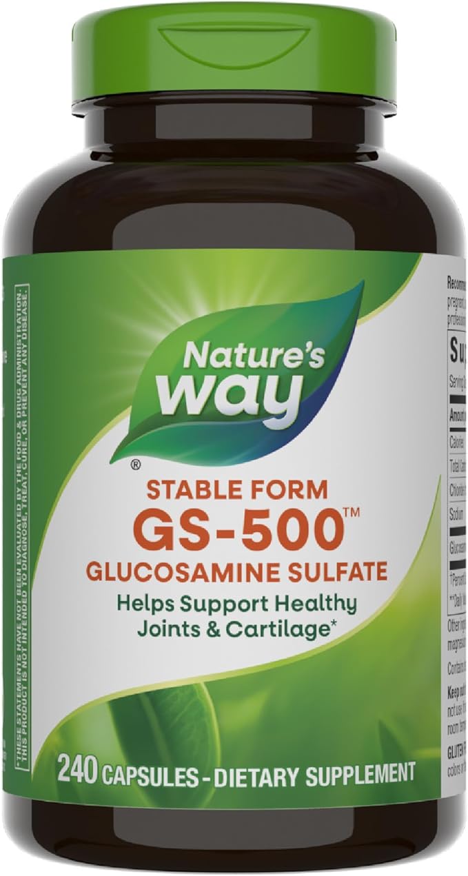 Nature's Way GS-500 Glucosamine Sulfate Stable Form Helps Support Healthy Joints &amp Cartilage* 500 mg Glucosamine per Capsule 240 Capsules (Packaging May Vary)