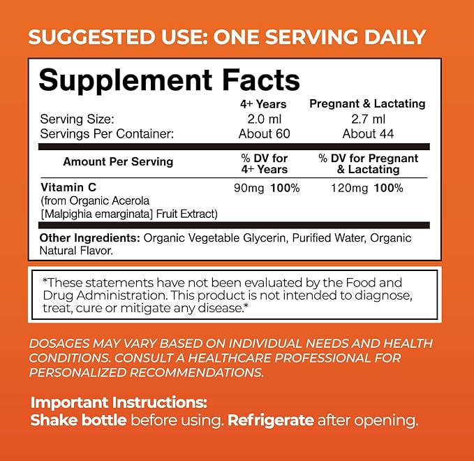 Tropical Oasis USDA Organic Liquid Vitamin C Drops for Adults &amp Kids | Supports Healthy Immune System | 98% Absorption Rate | Vegan | Non-GMO | Gluten Free | 60 Servings
