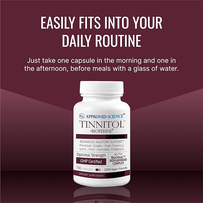 Approved Science Tinnitol - Tinnitus Support Supplement - Ease Ringing in The Ears - Boost Inner Ear Health - 2 Bottles - 6 Month Supply - Made in The USA