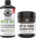 Left Coast Performance 100% Coconut MCT Oil Liquid 32oz + Chocolate Keto MCT Powder Collagen &amp Prebiotic Fiber 16oz
