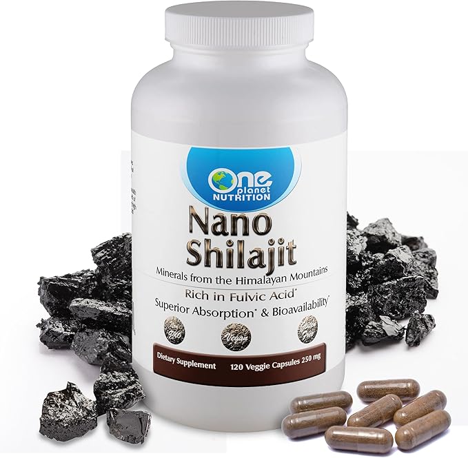 One Planet Nutrition Nano Shilajit 250 mg Veggie Capsules (120 Servings) 40-60% Fulvic Acid Nano for Enhanced Absorption Rich in Minerals Non-GMO Vegan Gluten Free