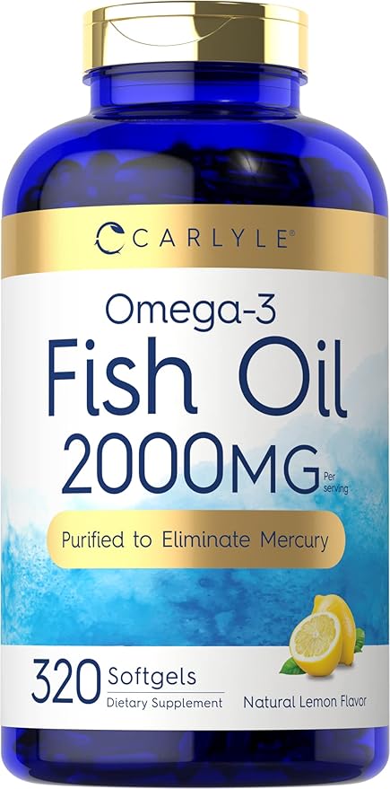 Carlyle Fish Oil Omega 3 Supplements | 2000mg | 320 Softgels | EPA &amp DHA | 600mg Total Omega-3 | Non-GMO Gluten Free Pills