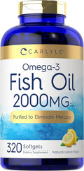 Carlyle Fish Oil Omega 3 Supplements | 2000mg | 320 Softgels | EPA &amp DHA | 600mg Total Omega-3 | Non-GMO Gluten Free Pills